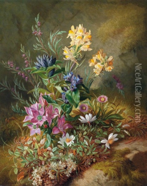 Alpenblumenstillleben Oil Painting - Josef Schuster