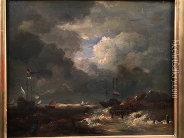 Navires Pres De La Cote Oil Painting - Louis-Gabriel-Eugene Isabey