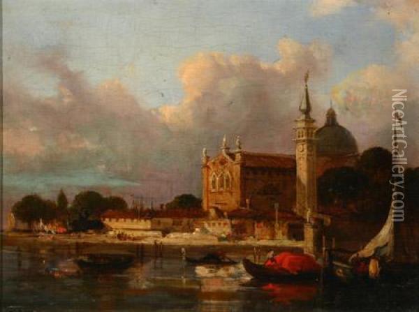 View Of A Venetian Cathedral And Campanile Oil Painting - Francesco Guardi