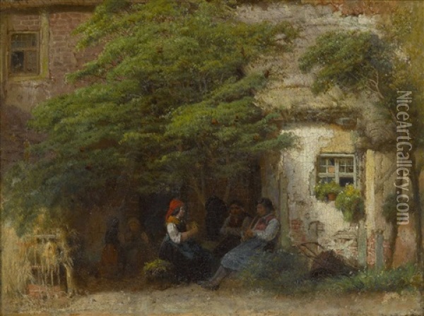 Rastende Bauern Vor Dem Bauernhaus Oil Painting - Eduard Gustav Seydel