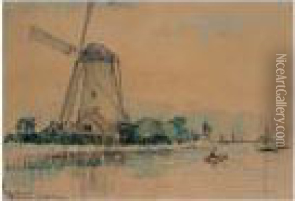 Moulin A Delft-haven Pres Rotterdam Oil Painting - Albert Lebourg