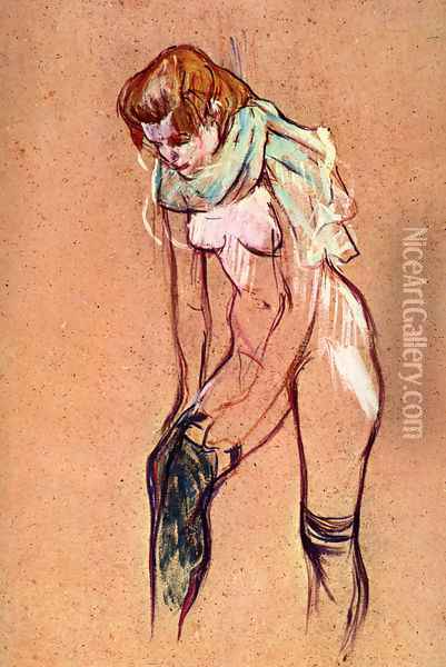 Woman Pulling up Her Stockings (study) Oil Painting - Henri De Toulouse-Lautrec