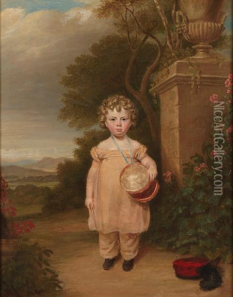 A Portrait Of A Little Boy With A Drum Oil Painting - Adam Buck
