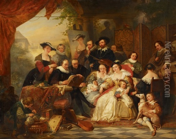 Rubens Im Kreis Seiner Mazene Und Familie. Historisierende Ansicht Im Garten Des Rubenshauses Oil Painting - Nicaise de Keyser