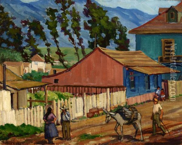 Mexican Street Scene Oil Painting - Alexander W. Rutherford