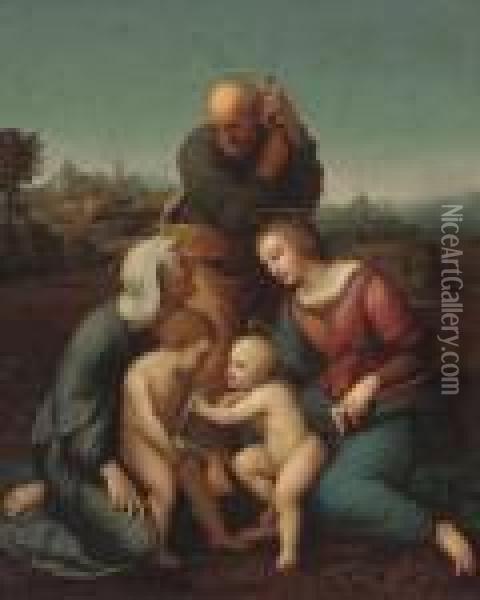 The Holy Family With Saint John The Baptist And Saint Elizabeth Oil Painting - Raphael (Raffaello Sanzio of Urbino)