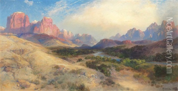 Zion Valley, South Utah Oil Painting - Thomas Moran