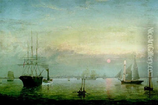 Boston Harbor At Sunset Oil Painting - Fitz Henry Lane