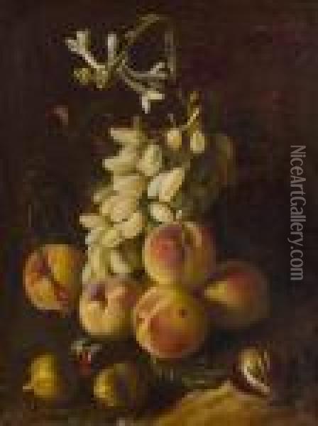 Still Life With Grapes And Peaches. Oil Painting - Abraham Brueghel