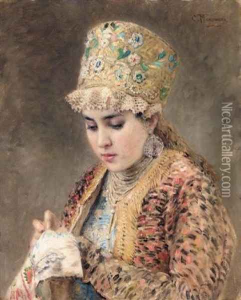 Portrait Of A Young Boyarina Oil Painting - Konstantin Egorovich Makovsky