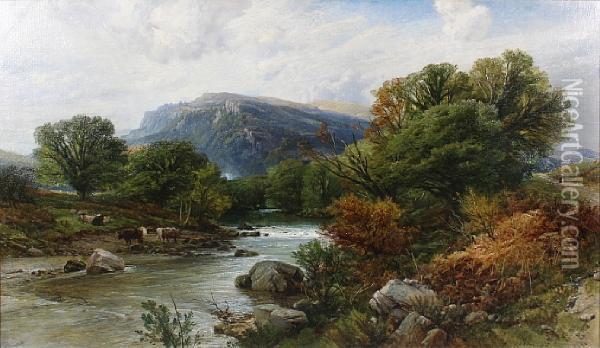 On The Llugwy, Vale Of Bettws, N(orth)w(ales) Oil Painting - Frederick William Hulme