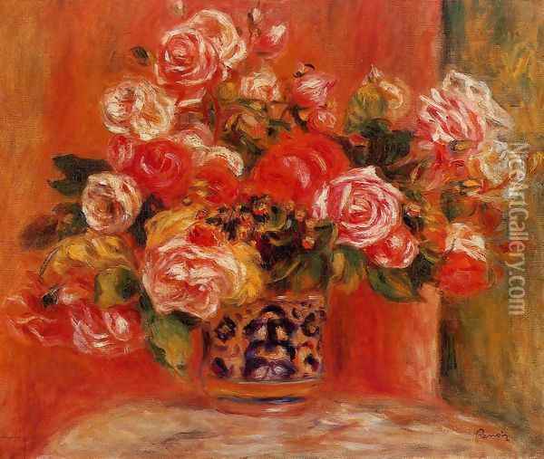 Roses In A Vase3 Oil Painting - Pierre Auguste Renoir