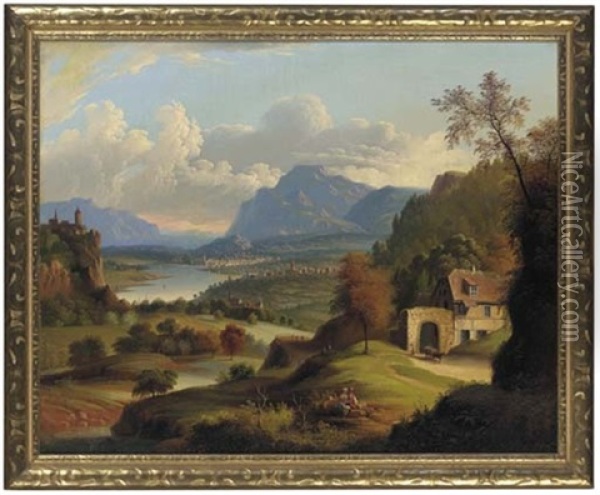 A Scenic Lanscape Overmantel Painting Oil Painting - Michele Felice Corne