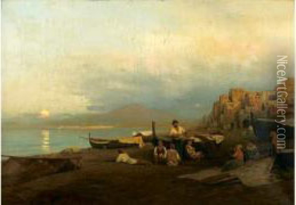 Les Pecheurs A Naples Oil Painting - Albert Flamm