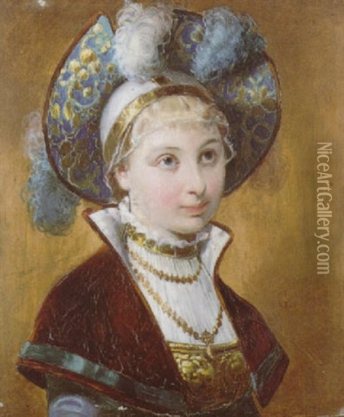 Weibliches Portrait In Renaissancekostum Oil Painting - Gustav August Hessl