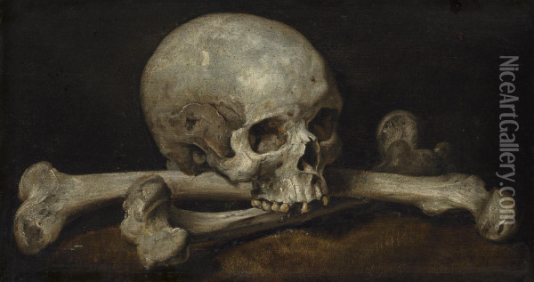 A Memento Mori With A Skull And Crossbones Oil Painting - Philips Gijsels