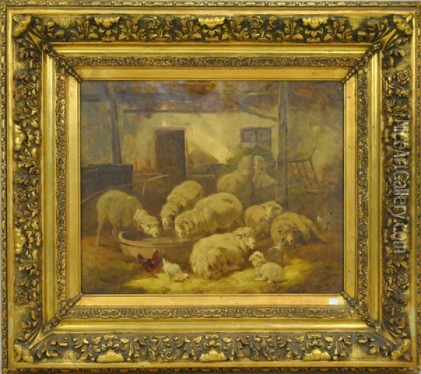 Moutons A La Bergerie Oil Painting - Francois Backvis