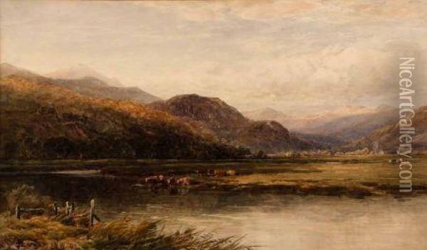 Extensive Lakeland With Cattle Oil Painting - Edmund Morison Wimperis