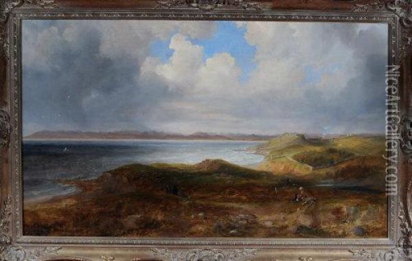 Rabbit Hunters Among Hills Overlooking The Solway Firth Oil Painting - John Wilson Carmichael