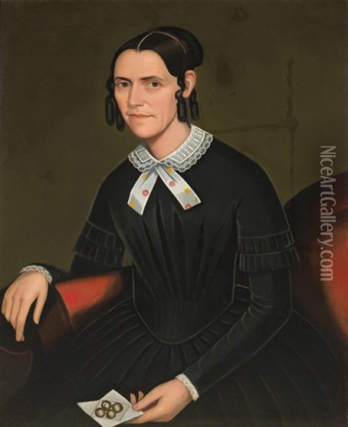 Portrait Of A Woman; Portrait Of A Man (pair) Oil Painting - Ammi Phillips