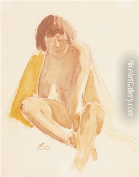 Kauerndes Madchen Mit Gelbem Umhang Oil Painting - Georg Kolbe