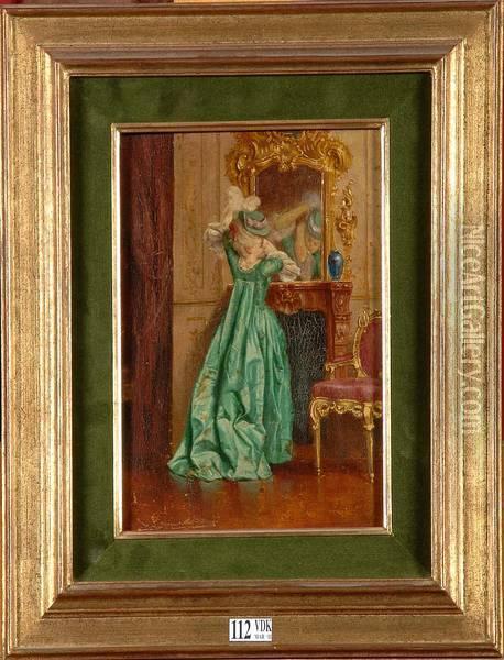 Elegante Devant Le Miroir De La Cheminee Oil Painting - Alfred De Vigny