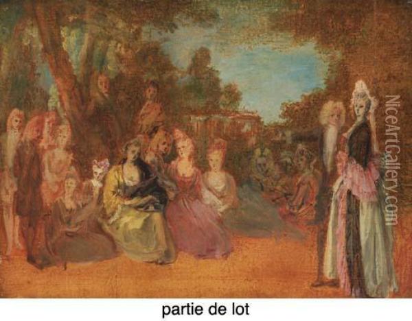 Esquisses: Assemblee De Personnages Dans Un Parc; Un Concert Dansun Parc Oil Painting - Watteau, Jean Antoine