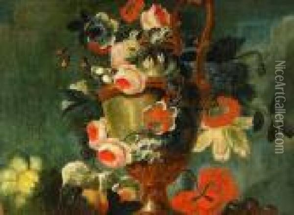 Frukt Och Blomsterstilleben Oil Painting - Jean-Baptiste Monnoyer