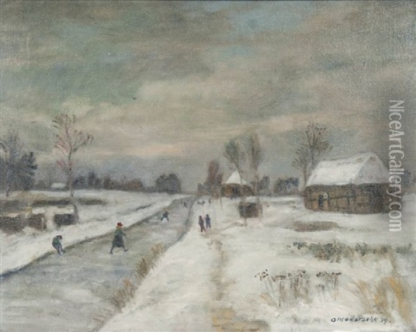 Winter Im Moor (ostendorfer Graben) Oil Painting - Otto Modersohn