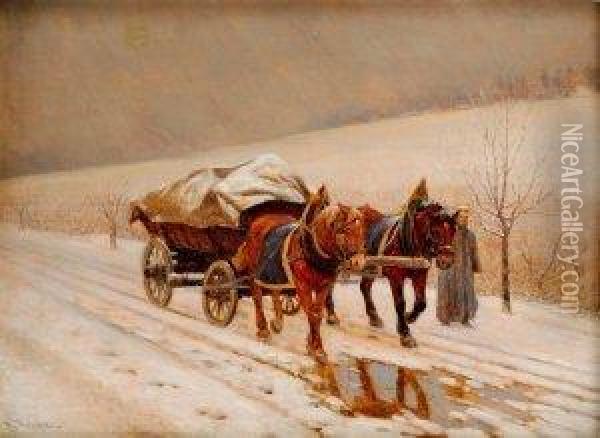 Povoz V Zime Oil Painting - Hermann Reisz
