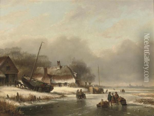 Daily Activities On The Ice Oil Painting - Lodewijk Johannes Kleijn