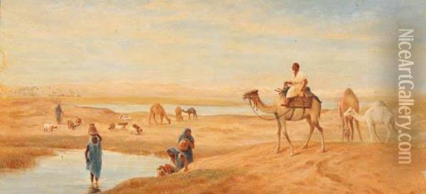 At The Oasis Oil Painting - Frederick Goodall