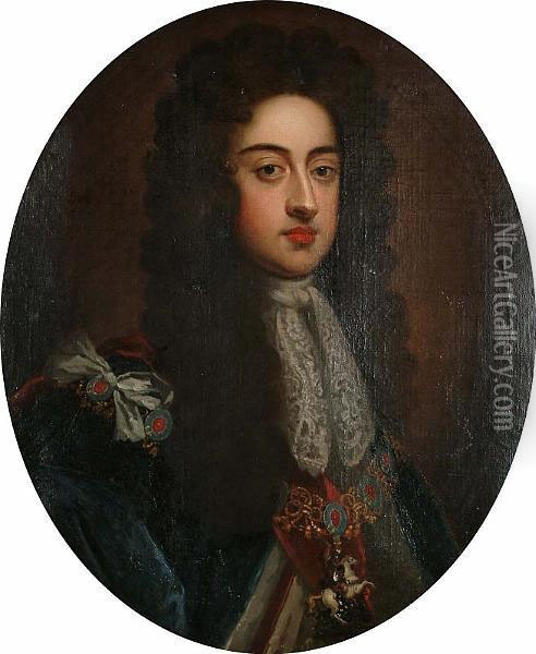 Portrait Of Prince George Of Denmark, Bust-length, In Garter Robes Oil Painting - Sir Godfrey Kneller