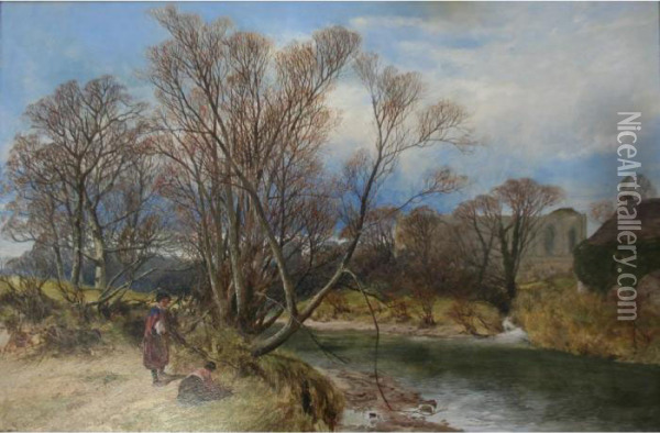 An April Afternoon At Easby Abbey Oil Painting - James Peel