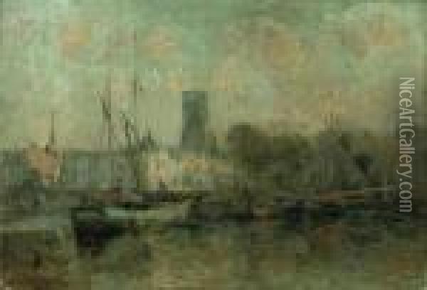 Le Port De La Rochelle Avant La Tombee De La Nuit Oil Painting - Albert Lebourg