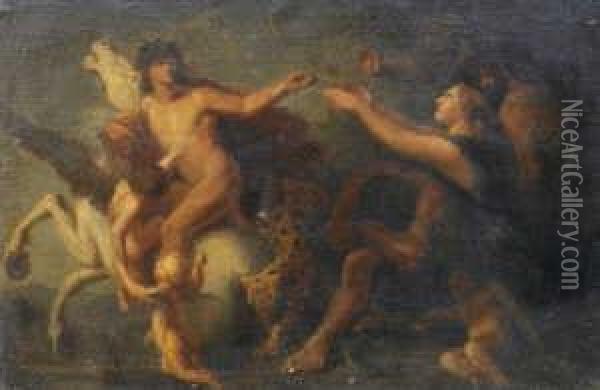 Bacchische Szene. Bacchus Auf Dem
 Pegasus Reitend (1847).

 Ol Auf Leinwand. H 29; B 45 Oil Painting - Anselm Feuerbach