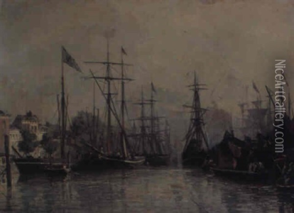Rotterdam Harbour Oil Painting - Johan Barthold Jongkind