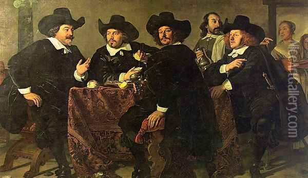 The Regents of the Kloveniersdoelen Eating a Meal of Oysters 1655 Oil Painting - Bartholomeus Van Der Helst