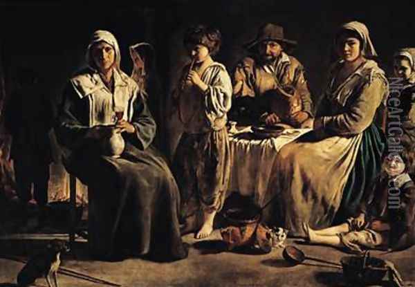 Peasant Family in an Interior Oil Painting - Louis Le Nain