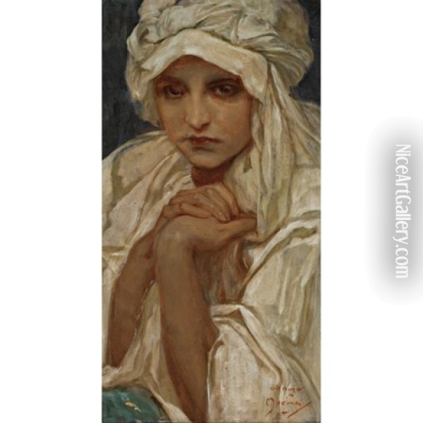 Portrait Of A Girl (portret Divky) Oil Painting - Alphonse Mucha