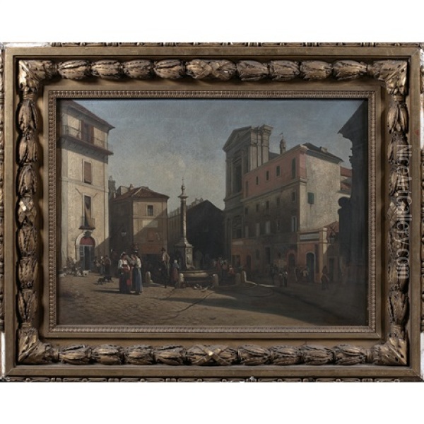 La Place Del Plebiscita A Genzano (italie) Oil Painting - Gustave Cesaire Garaud