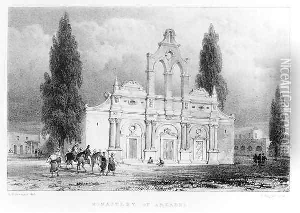 Monastery of Arkadhi, Crete, from Travels in Crete by Pashley, engraved by Louis Haghe 1806-85 1837 Oil Painting - Anton Schranz