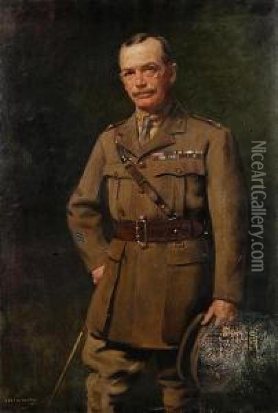 Three Quarter Length Portrait Of A Gentlemanin Uniform Oil Painting - George Henry