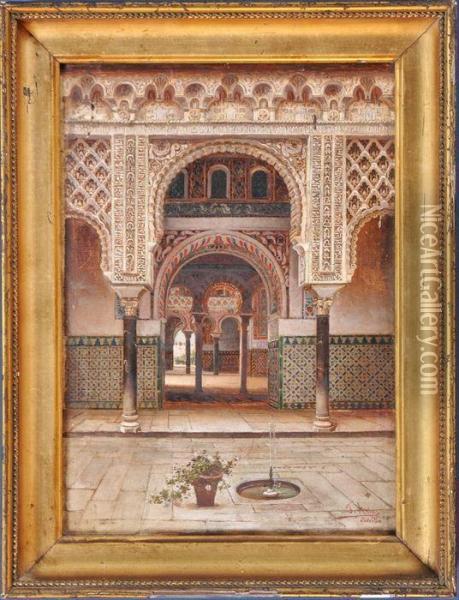 The Courtyard At Alhambra Oil Painting - Jose Arias Ramirez