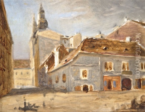 A Duna Es Torony Utca Sarok Oil Painting - Albert Schickedanz