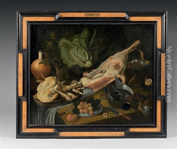 Nature Morte Aux Artichauts Et Canard Oil Painting - Pieter Van Boucle