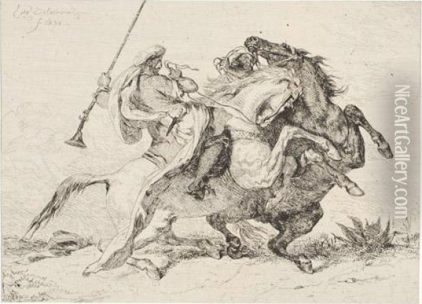 Rencontre De Cavaliers Maures. Oil Painting - Eugene Delacroix