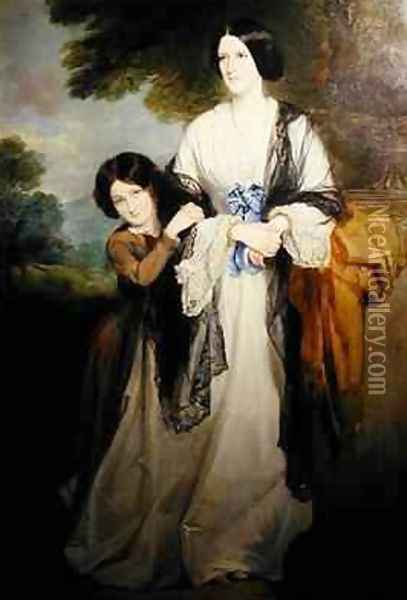 Juliana Countess of Leicester with her eldest child Lady Julia Coke Oil Painting - Sir Francis Grant