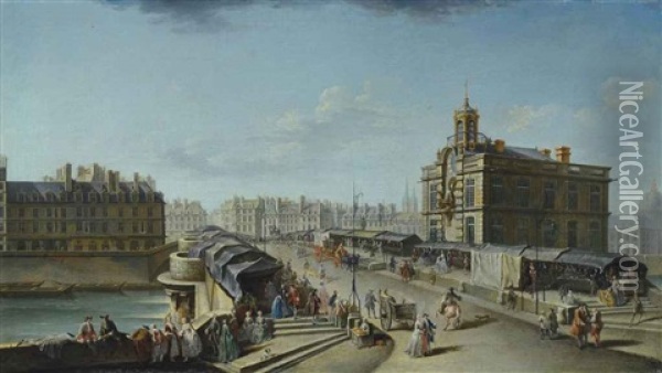 La Fontaine De La Samaritaine Et Le Pont Neuf Oil Painting - Jean Baptiste Nicolas Raguenet