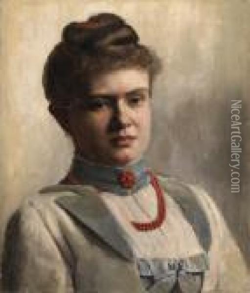Portrait Of A Woman In Coral Jewellery Oil Painting - Ilya Efimovich Efimovich Repin